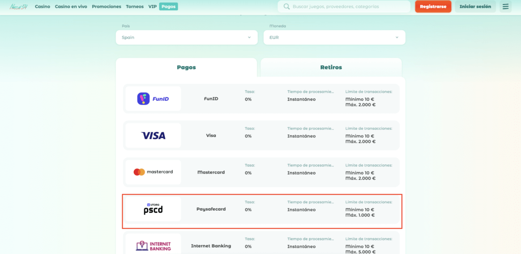 paysafecard pago en neon54